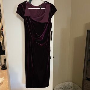 Tahari Velvet Midi Dress in Deep Purple